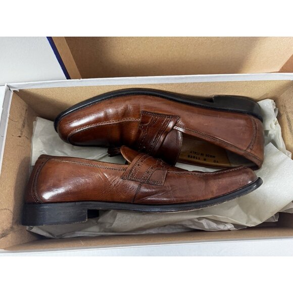 J Murphy Mens 10D Shoe Italy Cognac Brown Loafer Preppy Boxed Heritage Tassel - Picture 16 of 16